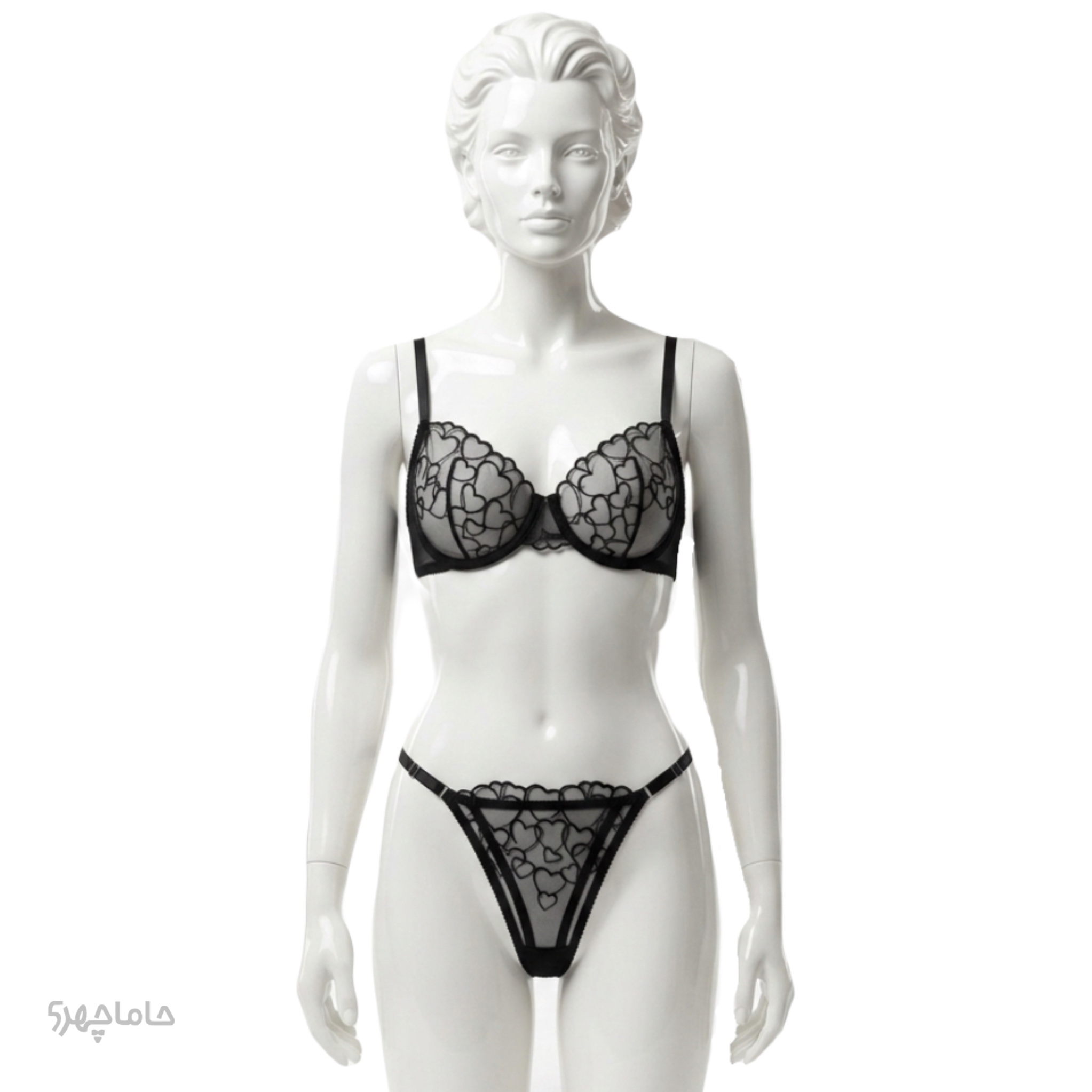 Bra and panties set (2) ست ژینا مشکی طرح قلبی