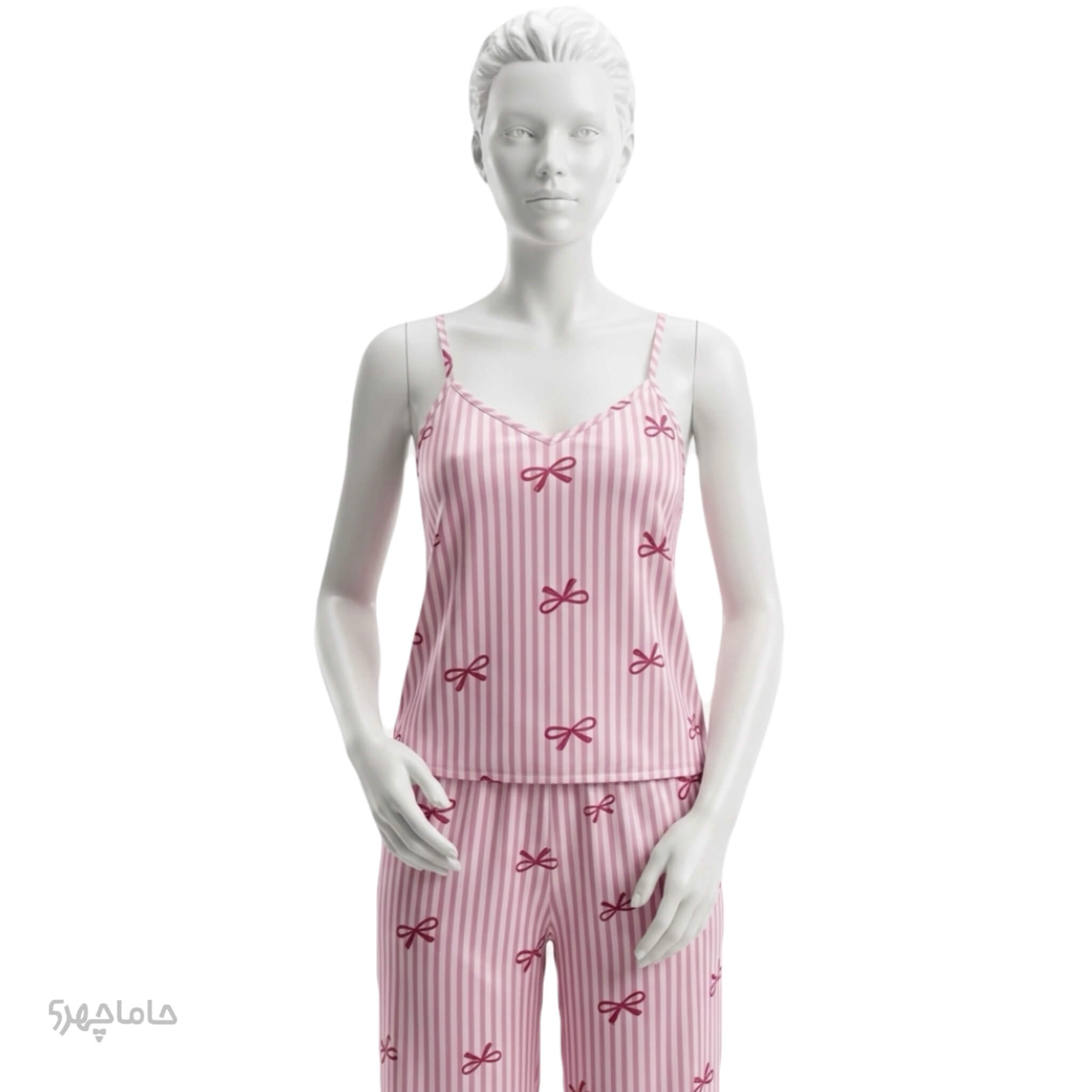 تاپ و شلوار ساتن صورتی راه راه ست تاپ و شلوار ساتن لورنزا ۲۸۰۶ - تصویر 1